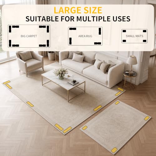 Rug Grippers for Hardwood Floors, No Damage Reusable Non Slip Rug Tape Pads, Washable Strong Adhesive Carpet Grippers for Area Rugs, Keep Corners Flat, Low-Profile Floor-Safe Removal (8)