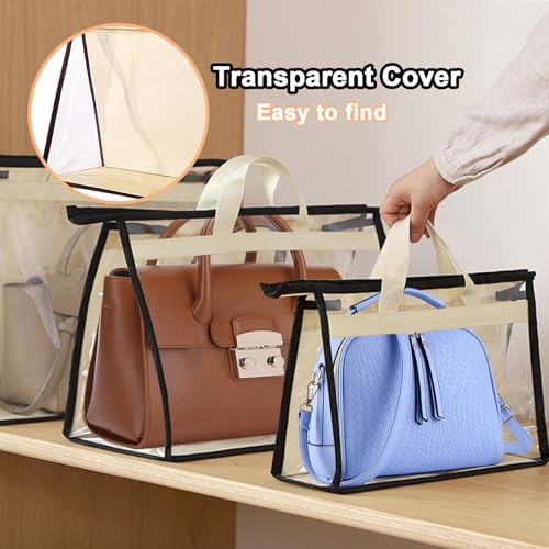 9Pack Dust Bags for Handbags,3 Sizes Clear Purse Storage Organizer | Transparent Handbag Storage,Purse Protector Storage Bag,Purse Cover Hanging Closet Organizer with Zipper Handles