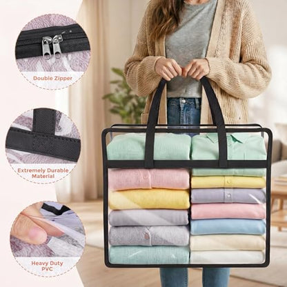 6 Pack Clear Storage Bags for Clothes, 45L Closet Organizers and Storage | Plastic storage with zipper and handle, moving bags, under-bed storage, closet organizer for blankets, comforters, toys