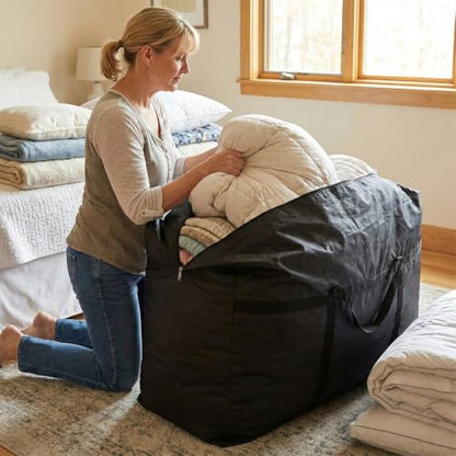 Extra-large Tarp Storage Bag (Black, 45Gal/170L) | Double Zipper, Moisture Resistant and Dustproof, Lightweight Foldable for Moving, Travel, Camping, and Seasonal Organization