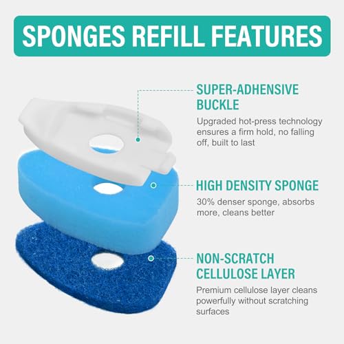 Dish Wand with Handle,Non-Scratch Dishwand Refills Replacement Sponge Heads | Leak-Proof Soap Control Dispenser Scrub Sponges, Advanced Scrubber Brush Pads for Kitchen Cleaning Dishes Sink Washing Tool