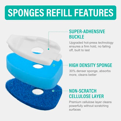 Dish Wand with Handle,Non-Scratch Dishwand Refills Replacement Sponge Heads | Leak-Proof Soap Control Dispenser Scrub Sponges, Advanced Scrubber Brush Pads for Kitchen Cleaning Dishes Sink Washing Tool