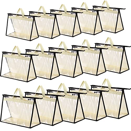 15 Packs Purse Storage Dust Bags for Handbags Clear Handbag Storage Purse Protector Bag Organizers for Handbags Cover Hanging Closet Organizer with Zipper and Handles, 3 Sizes