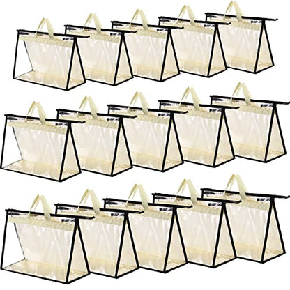 15 Packs Purse Storage Dust Bags for Handbags Clear Handbag Storage Purse Protector Bag Organizers for Handbags Cover Hanging Closet Organizer with Zipper and Handles, 3 Sizes