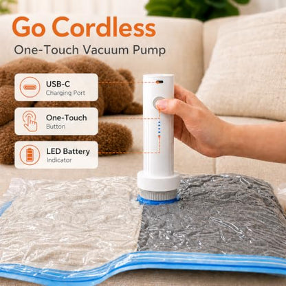 12 Pack Vacuum Bags for Travel with Rechargeable Air Pump, Carry-On Compression Bags for Luggage and Suitcase, Space Saver Storage for Clothing and Travel Organization