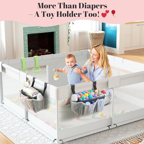 2-Pack Hanging Diaper Organizer for Crib, Playpen, Bassinet & Pack n Play | Hold 50+ Diapers. Changing Table Baby Diaper Caddy. Universal Hook Straps. Washable Newborn Essentials Organizer