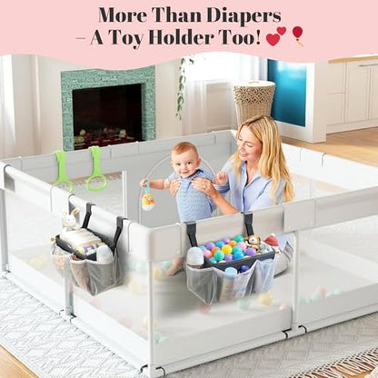 2-Pack Hanging Diaper Organizer for Crib, Playpen, Bassinet & Pack n Play | Hold 50+ Diapers. Changing Table Baby Diaper Caddy. Universal Hook Straps. Washable Newborn Essentials Organizer