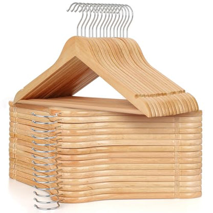 TOPIA HANGER Wooden Hangers 30 Pack, Wood Clothes Hanger Natural | Durable Coat Hanger, 360-Degree Rotatable Hook, Non-Slip Pants Bar, Shoulder Notches for Camisole Tops-CT34N30