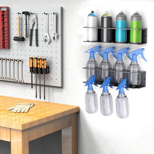 WALMANN Spray Bottle Holder Wall Mount, Metal Spray Can Storage Rack for Garage Workshop, Paint Aerosol Can Organizer, Pack of 2