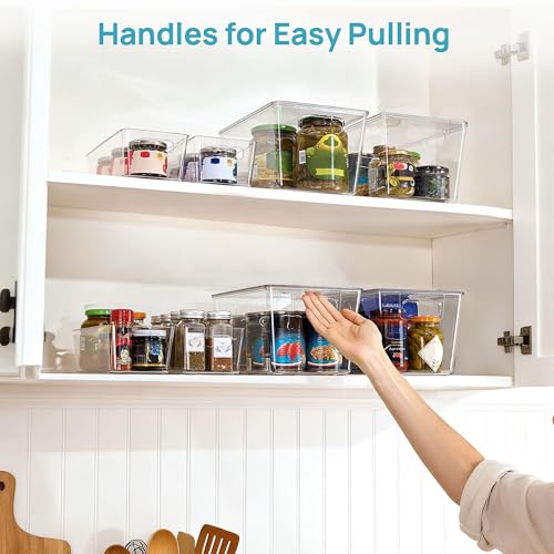 8 Pack Clear Storage Bins with Lid Set for Pantry... (Clear | Plastic)