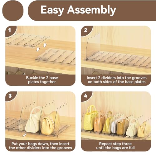 SOYO Adjustable Shelf Dividers for Closet, Purse Organizers for Bag, Clear | Acrylic Handbag Storage Pocketbook Organizer, Bookshelf Separators for Bedroom Armoire Wardrobe Office Cabinet
