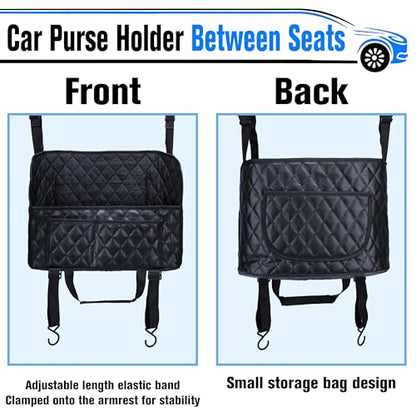 Car Purse Holder Between Seats, Leather Front Seat Car Organizer | Large Capacity Car Net Pocket Handbag Holder, Backseat Barrier Storage Bag Fits for Car, Truck, SUV, Purse Holder for Car