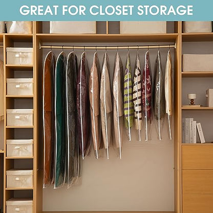 All Clear Garment Bags for Hanging Clothes, 48" Suit Bags for Closet Storage, Plastic Dustproof Suit Cover Bags, Clothes Protectors Bag with zipper for Coats, Jackets, Shirts（10 Packs）