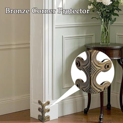 24 pcs Solid Brass Baseboard Corner Protectors, Skirting Board Corner Protectors, Vintage Metal Corner Protector Table Corner Edge Cover Safety Bracket with Screws (Bronze)