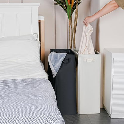 Slim Laundry Basket, Narrow Laundry Hamper with Ha... (Beige | Fabric)