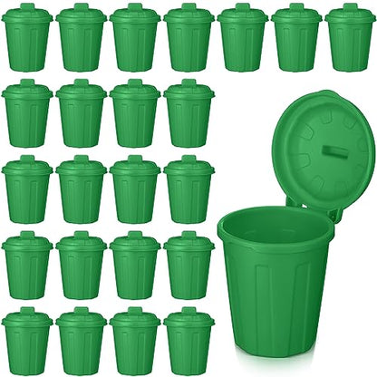 Zubebe 24 Pcs Green Mini Trash Can Mini Toy Garbage Can Small Desktop Storage Bin with Lids for Trash Party Favor Garbage Truck Birthday Decoration Party Supplies Home School Classroom