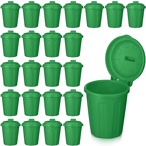 Zubebe 24 Pcs Green Mini Trash Can Mini Toy Garbage Can Small Desktop Storage Bin with Lids for Trash Party Favor Garbage Truck Birthday Decoration Party Supplies Home School Classroom