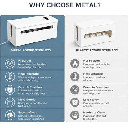 Slim Metal Large Cable Management Box Cord Hider Wire Organizer Boxes | Power Strip Box for Electrical Cord Hiding, Home Office Floor and Desk Cables Hider, TV Wires Storage Organization