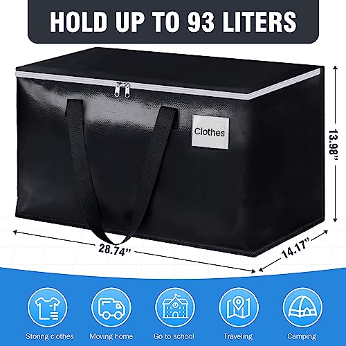Heavy Duty Moving Bags, Extra Large Storage Bags, 93L, 6-Pack, Black | Foldable, with Zippers, Tag Pocket & Handles, Reusable, Space-saving, Water-Resistant, for moving & storage, Versatile Use