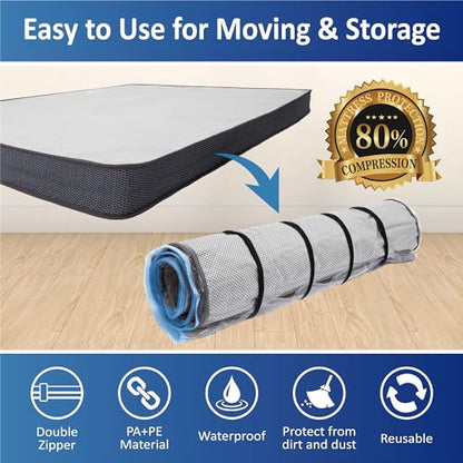 Foam Mattress Vacuum Bag with Blue Zipper, Mattress Storage Bag, Straps Included, Queen/Full/Full-XL