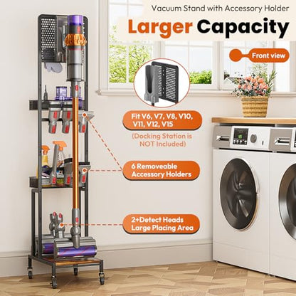 Vacuum Stand for Dyson V15 V12 V11 V10 V8 V7 V6 Gen5, Standing Dock with Accessory Holder, Vacuum Attachments for Dyson Replacement Parts, Floor Docking Station with Cordless Vacuum Storage Organizer