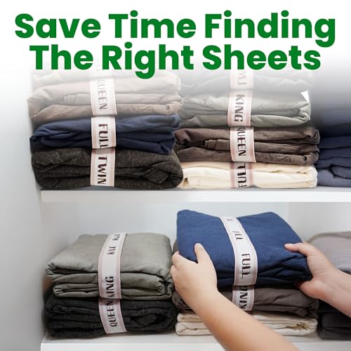 Bed Sheet Organizer Label Bands (Mix 20PCs Pack, Cream) | Storage Size Label Bands, Bed Sheets Set Organizers, Linen Closet Organization, Elastic Bedding Band, for Organizing Bedsheet