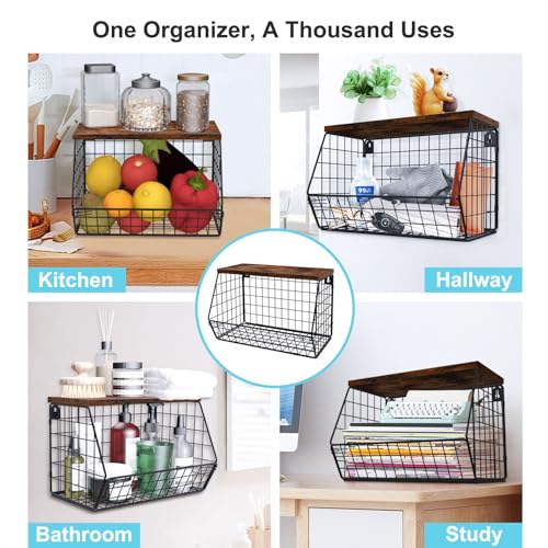 MSJGA Laundry Room Shelves, Wall Mounted Storage Basket, 11.8"Wx7.9"Dx8.5"H | Stackable Wire Wall Shelves Organizer for Towels, Detergent, Tissues, Space-Saving Over Washer & Dryer, Small Spaces