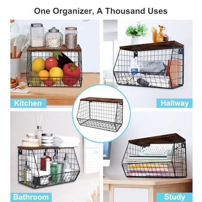 MSJGA Laundry Room Shelves, Wall Mounted Storage Basket, 11.8"Wx7.9"Dx8.5"H | Stackable Wire Wall Shelves Organizer for Towels, Detergent, Tissues, Space-Saving Over Washer & Dryer, Small Spaces