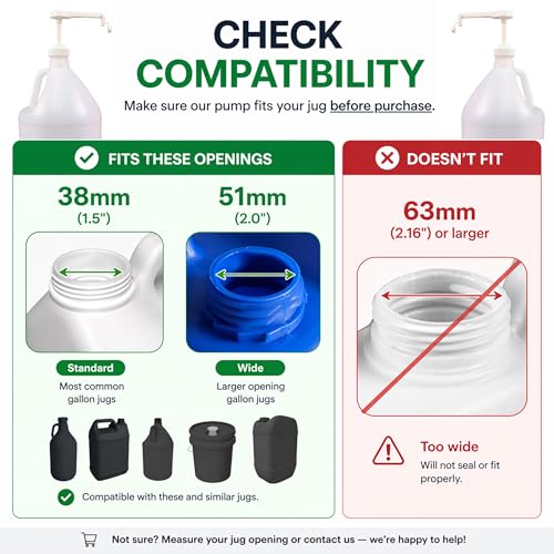 Pump for Gallon Jug & 5 Gallon Bucket, 2pc, White, Leakproof Heavy Duty | Pump Dispenser for Laundry Detergent, Shampoo, Soap, Oil, Snow Cone Syrup, Popcorn Butter, Commercial Household Industrial