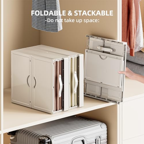 Plastic Bed Sheet Organizers and Storage 4 Pack Sheet Set Storage Organizer, Foldable Linen Closet Organizer with Window, Lockable Storage Bins for for Bedding Sheets, Duvet Covers, Blankets