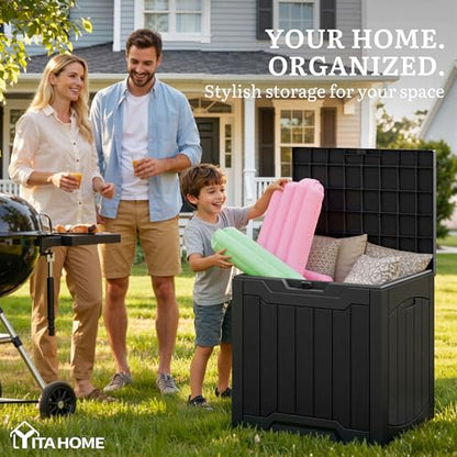 YITAHOME Outdoor Resin Storage Box 31 Gal | Water-resistant Patio Deck Box Outdoor Storage Box for Pillows, Garden Equipment, Securely Lockable, Black