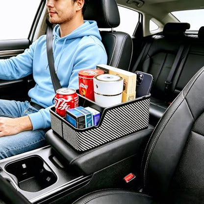 Car Seat Organizer with Compartment,Small Caddy for Car | Car Armrest Extra Storage Box,Front & Back Seat Floor Hump Organizer,Center Console Cup Holder fit for Car SUVS Pickup Truck