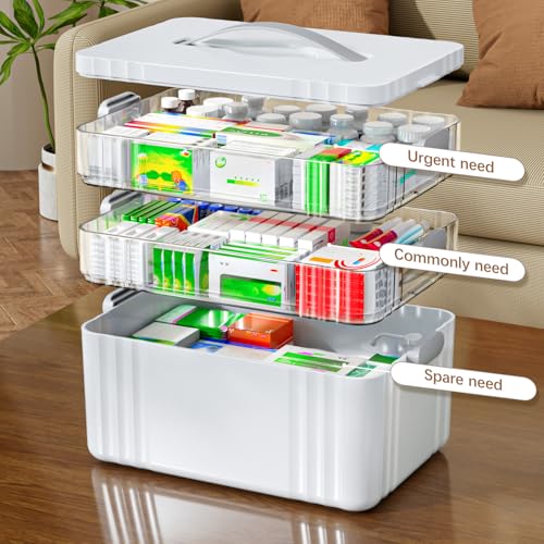 ARSTPEOE 3-Tier Medicine Organizer - Portable Medicine Cabinet with Handle | Multipurpose Medical Box, Pill Organizer, Empty First Aid Kit for Home