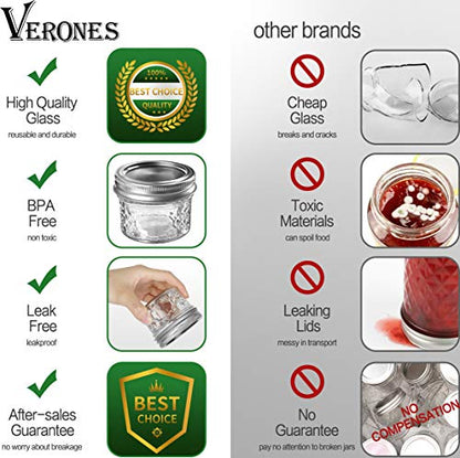 VERONES 40 PACK Mason Jars, 4 OZ Canning Jars Jelly Jars With Regular Lids