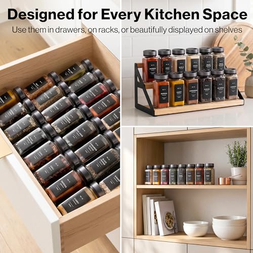 Glass Spice Jars with Label, Space Gray Sprinkle Lids (24 x 4oz)