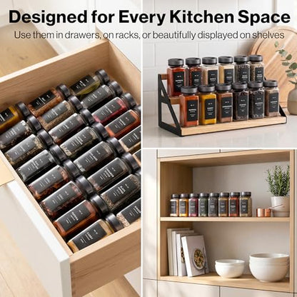 Glass Spice Jars with Label, Space Gray Sprinkle Lids (24 x 4oz)