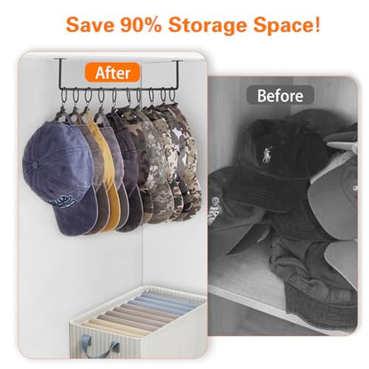 Hat Rack for Baseball Cap Hat Storage with 20 Hooks - Modern Metal Hat Organizer Wall Mounted Caps Hanger Set of 2 for Closet Door Bedroom Entryway Laundry