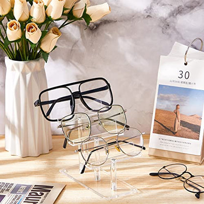 Sintuff 2 Pcs Eyeglasses Display Stand 3 Tiers Acrylic Sunglasses Holder Clear Sunglasses Organizer Frame Eyewear Glasses Stand for Glasses Shop Home Storage