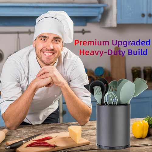 Kitchen Utensil Holder Extra Large 360°Rotating Fo... (grey | Stainless Steel)