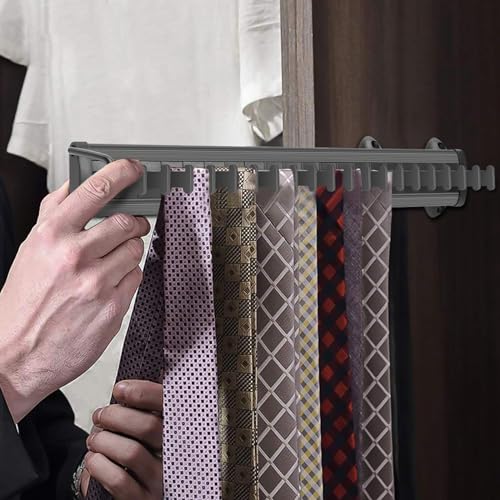 Sliding Tie Rack Hanger for Closet, 20 Tie Pull Out Belt Rack Organizer | Aluminum Alloy Side Mounted Tie Organizer for Closet, Extending Belt Holder Hanger with 20 Hooks for Scarves Ties Belts Shawl