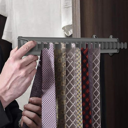 Sliding Tie Rack Hanger for Closet, 20 Tie Pull Out Belt Rack Organizer | Aluminum Alloy Side Mounted Tie Organizer for Closet, Extending Belt Holder Hanger with 20 Hooks for Scarves Ties Belts Shawl