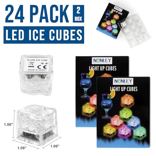 Light Up Led Ice Cubes - 24 Pack Multi Color Glow in the Dark, Reusable Flashing Ice Cubes for Club Bar Party Wedding Decor, IP67 Waterproof