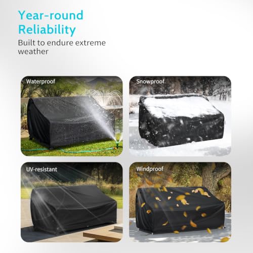 Outdoor Couch Cover Waterproof, Various Size for Patio Sofa | Fit 62x38x35 inch for 2-Seater Loveseat Outside Bench, Height Adjustable, Windproof Buckle Strap, Storage Bag, 2 Pack, Black