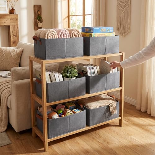 4 Pack Large Capacity Closet Storage bins, Foldable Storage Bins for Shelves, Large Fabric Closet Organizers with Handles for Clothing, Toys, Books, Shelves