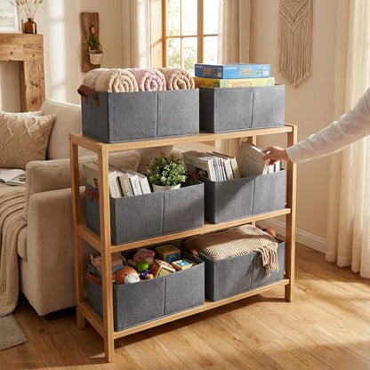 4 Pack Large Capacity Closet Storage bins, Foldable Storage Bins for Shelves, Large Fabric Closet Organizers with Handles for Clothing, Toys, Books, Shelves