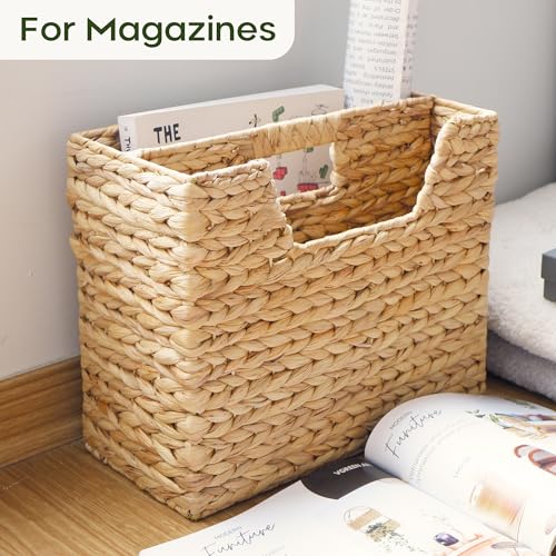Wicker Magazine Basket Water Hyacinth Handwoven Magazine Holder | Decorative Handwoven Magazine Rack Floor, Organizer for Files, Books, Newspapers, Documents For Office, Living Room, Bathroom