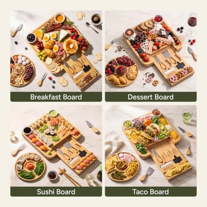 SMIRLY Charcuterie Board Set with Serving Accessories, Bamboo | Housewarming, Wedding, Bridal Shower and Birthday Gift for Women, Ideal for Movie Nights, Entertaining and Family Gatherings