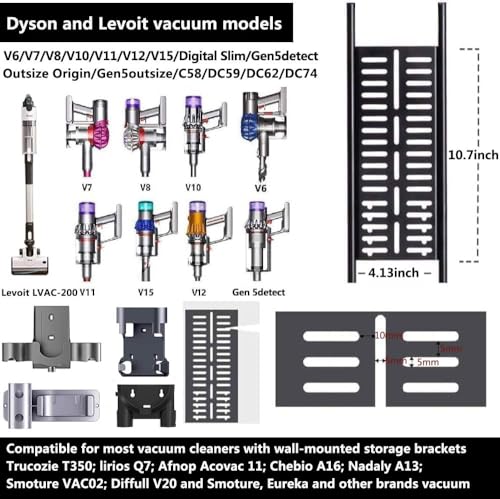 Vacuum Storage Bracket Stand for Dyson V15 V12 V11 V10 V8 V7 V6 DC Series, Metal Vacuum Stand Compatible with Most Wall Mounted Vacuum Holder for Levoit LVAC-200 LVAC-300 Storage Accessories