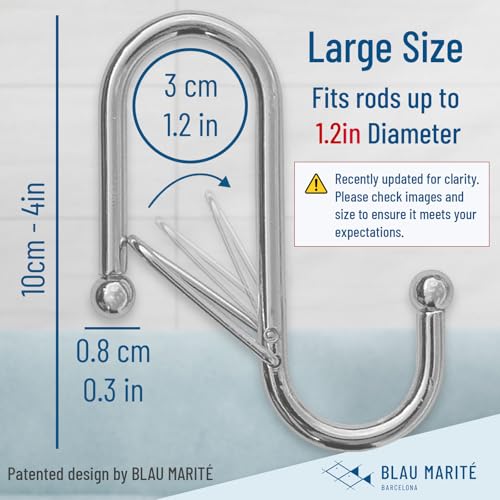 6-Pack Metal S Hooks for Hanging – Heavy-Duty S-Shaped Hook with Safety Buckle – Fits Bars up to 1.2 in – Anti-Drop S-Hooks for Closet, Wardrobes & Storage – Silver (Large)