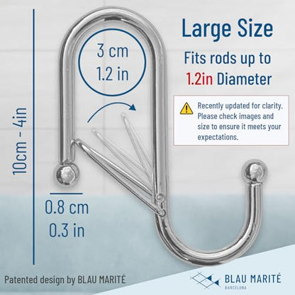 6-Pack Metal S Hooks for Hanging – Heavy-Duty S-Shaped Hook with Safety Buckle – Fits Bars up to 1.2 in – Anti-Drop S-Hooks for Closet, Wardrobes & Storage – Silver (Large)